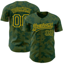 Load image into Gallery viewer, Custom Green Gold 3D Pattern Design Curve Lines Authentic Baseball Jersey
