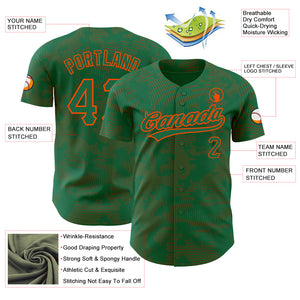 Custom Kelly Green Orange 3D Pattern Design Curve Lines Authentic Baseball Jersey