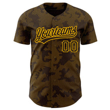 Load image into Gallery viewer, Custom Brown Gold 3D Pattern Design Curve Lines Authentic Baseball Jersey
