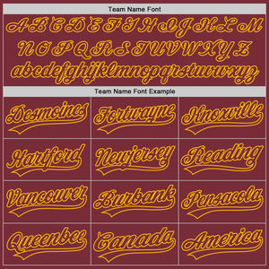 Custom Burgundy Gold 3D Pattern Design Curve Lines Authentic Baseball Jersey