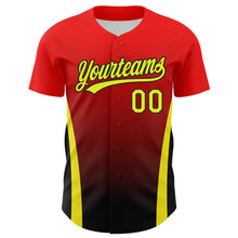 Загрузить изображение в средство просмотра галереи, Custom Red Neon Yellow-Black 3D Pattern Design Side Stripes Authentic Baseball Jersey
