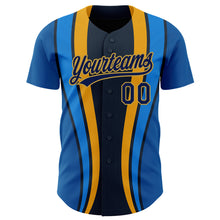 Laden Sie das Bild in den Galerie-Viewer, Custom Royal Navy-Old Gold 3D Pattern Design Side Stripes Authentic Baseball Jersey
