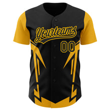 Load image into Gallery viewer, Custom Black Gold 3D Pattern Design Side Sharp Edges Authentic Baseball Jersey
