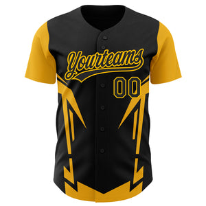 Custom Black Gold 3D Pattern Design Side Sharp Edges Authentic Baseball Jersey