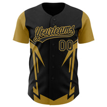 Load image into Gallery viewer, Custom Black Old Gold 3D Pattern Design Side Sharp Edges Authentic Baseball Jersey
