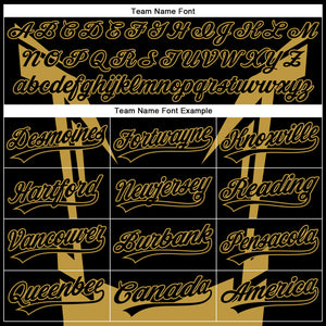 Custom Black Old Gold 3D Pattern Design Side Sharp Edges Authentic Baseball Jersey