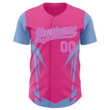 Load image into Gallery viewer, Custom Pink Light Blue 3D Pattern Design Side Sharp Edges Authentic Baseball Jersey
