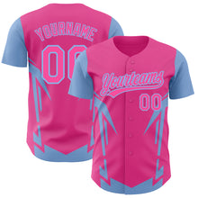 Load image into Gallery viewer, Custom Pink Light Blue 3D Pattern Design Side Sharp Edges Authentic Baseball Jersey
