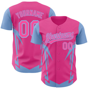 Custom Pink Light Blue 3D Pattern Design Side Sharp Edges Authentic Baseball Jersey