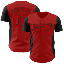 Загрузить изображение в средство просмотра галереи, Custom Red Black 3D Pattern Design Side Stripes Authentic Baseball Jersey
