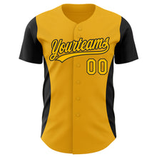 Charger l&#39;image dans la galerie, Custom Gold Black 3D Pattern Design Side Stripes Authentic Baseball Jersey
