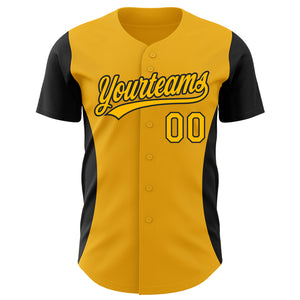 Custom Gold Black 3D Pattern Design Side Stripes Authentic Baseball Jersey