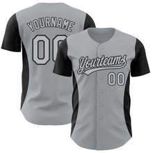 Charger l&#39;image dans la galerie, Custom Gray Black 3D Pattern Design Side Stripes Authentic Baseball Jersey
