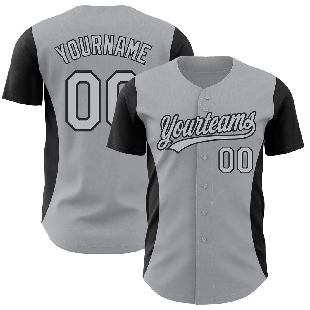 Custom Gray Black 3D Pattern Design Side Stripes Authentic Baseball Jersey