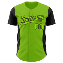 Charger l&#39;image dans la galerie, Custom Neon Green Black 3D Pattern Design Side Stripes Authentic Baseball Jersey
