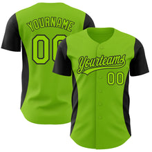 Charger l&#39;image dans la galerie, Custom Neon Green Black 3D Pattern Design Side Stripes Authentic Baseball Jersey
