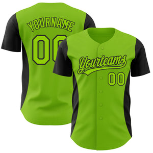 Custom Neon Green Black 3D Pattern Design Side Stripes Authentic Baseball Jersey