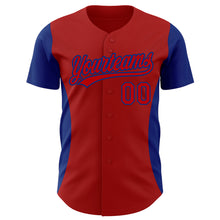 Загрузить изображение в средство просмотра галереи, Custom Red Royal 3D Pattern Design Side Stripes Authentic Baseball Jersey
