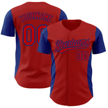 Загрузить изображение в средство просмотра галереи, Custom Red Royal 3D Pattern Design Side Stripes Authentic Baseball Jersey
