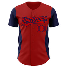 Загрузить изображение в средство просмотра галереи, Custom Red Navy 3D Pattern Design Side Stripes Authentic Baseball Jersey
