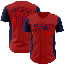 Загрузить изображение в средство просмотра галереи, Custom Red Navy 3D Pattern Design Side Stripes Authentic Baseball Jersey
