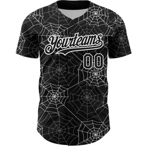 Custom Black White 3D Pattern Design Spider Web Authentic Baseball Jersey