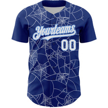 Load image into Gallery viewer, Custom Royal White-Light Blue 3D Pattern Design Spider Web Authentic Baseball Jersey
