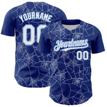 Load image into Gallery viewer, Custom Royal White-Light Blue 3D Pattern Design Spider Web Authentic Baseball Jersey
