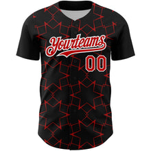 Загрузить изображение в средство просмотра галереи, Custom Black Red-White 3D Pattern Design Star Lines Authentic Baseball Jersey
