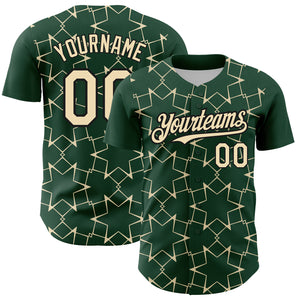 Custom Green Cream-Black 3D Pattern Design Star Lines Authentic Baseball Jersey