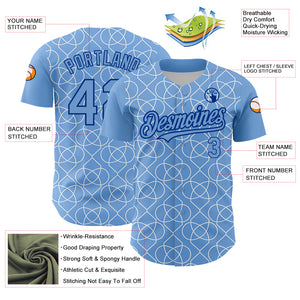 Custom Light Blue Black-White 3D Pattern Design Arabesque Shape Authentic Baseball Jersey