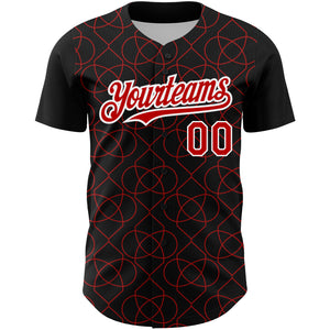 Custom Black Red-White 3D Pattern Design Arabesque Shape Authentic Baseball Jersey