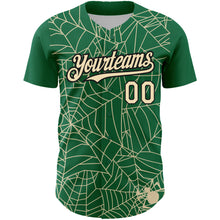 Load image into Gallery viewer, Custom Kelly Green Cream-Black 3D Pattern Design Spider Web Authentic Baseball Jersey
