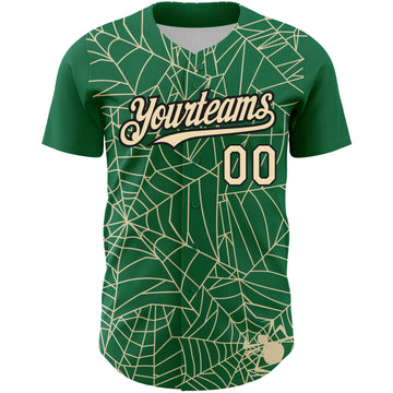 Custom Kelly Green Cream-Black 3D Pattern Design Spider Web Authentic Baseball Jersey