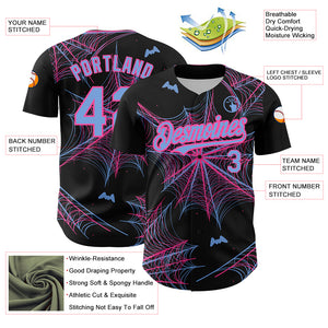 Custom Black Light Blue-Pink 3D Pattern Design Spider Web Authentic Baseball Jersey