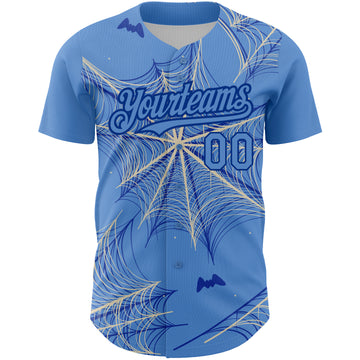 Custom Light Blue Cream-Royal 3D Pattern Design Spider Web Authentic Baseball Jersey