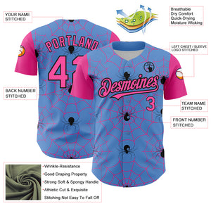 Custom Light Blue Pink-Black 3D Pattern Design Spider Web Authentic Baseball Jersey