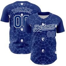 Load image into Gallery viewer, Custom Royal Light Blue-White 3D Pattern Design Spider Web Authentic Baseball Jersey
