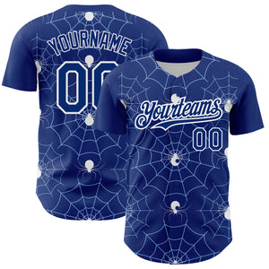 Custom Royal Light Blue-White 3D Pattern Design Spider Web Authentic Baseball Jersey