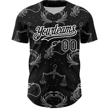 Load image into Gallery viewer, Custom Black White 3D Pattern Design Zodiac Authentic Baseball Jersey
