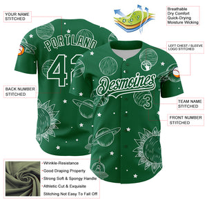 Custom Kelly Green White 3D Pattern Design Planets Authentic Baseball Jersey