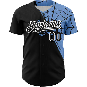 Custom Black Light Blue-White 3D Pattern Design Spider Web Authentic Baseball Jersey