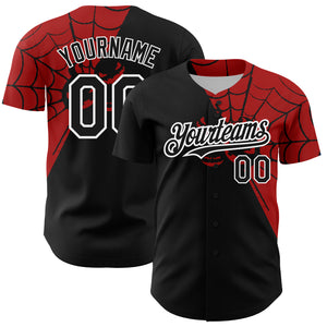 Custom Black Red-White 3D Pattern Design Spider Web Authentic Baseball Jersey