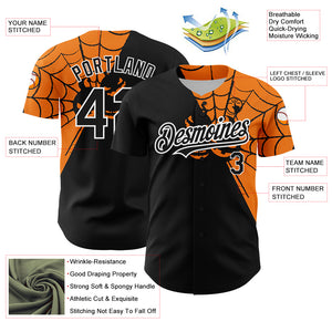 Custom Black Bay Orange-White 3D Pattern Design Spider Web Authentic Baseball Jersey