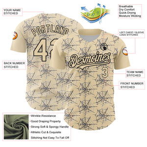 Custom Cream Black 3D Pattern Design Spider Web Authentic Baseball Jersey