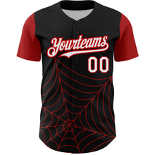 Load image into Gallery viewer, Custom Black White-Red 3D Pattern Design Spider Web Authentic Baseball Jersey
