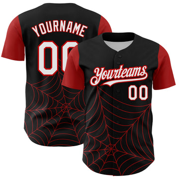 Custom Black White-Red 3D Pattern Design Spider Web Authentic Baseball Jersey