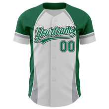 Load image into Gallery viewer, Custom White Kelly Green Gray-Black 3D Pattern Design Curve Solid Authentic Baseball Jersey
