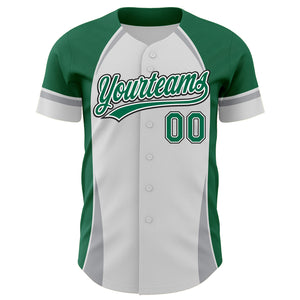 Custom White Kelly Green Gray-Black 3D Pattern Design Curve Solid Authentic Baseball Jersey