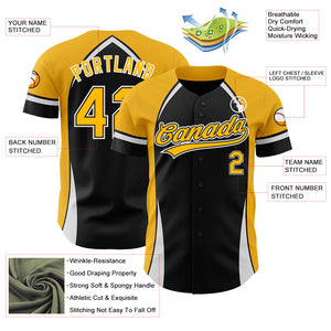 Custom Black Gold-White 3D Pattern Design Curve Solid Authentic Baseball Jersey